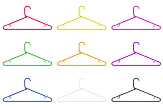 Colored clothes hangers isolated on a white background
