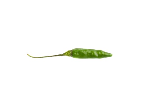 Green Bird’s eye chili,Thai Chili pepper ,bird chili pepper nature isolate on white background. Selective focus and crop fragment