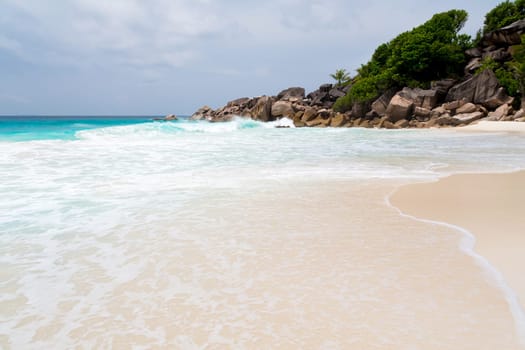 White sand beach on the Seychelles islands