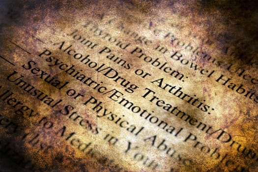 Health history form grunge concept