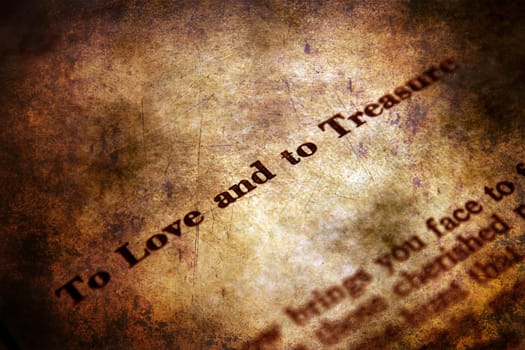 Love and treasure text on grunge background
