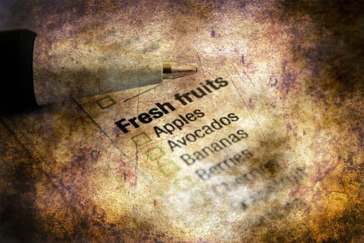 Grocery list - fresh fruits grunge concept