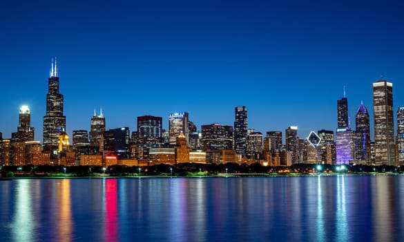 Amazing Chicago skyline in the evening - CHICAGO, ILLINOIS - JUNE 12, 2019