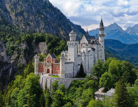 Famous Neuschwanstein Castle in Bavaria Germany - aerial photography