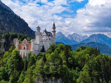 Famous Neuschwanstein Castle in Bavaria Germany - aerial photography