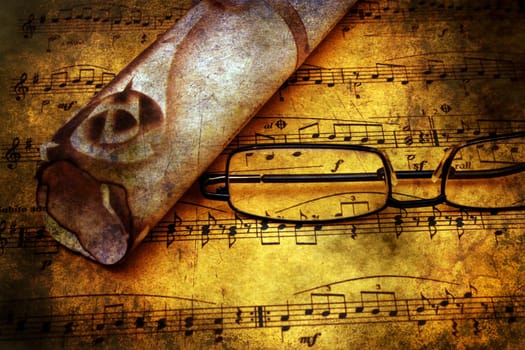 Music sheet and old letter grunge concept