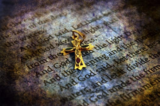 Bible and golden cross grunge concept
