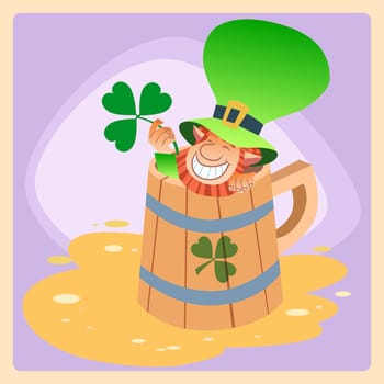 Leprechaun in a mug of beer St. Patricks day festive picture of the character