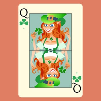 Red-haired elphicke playing card Queen St. Patricks day fun green Shamrock