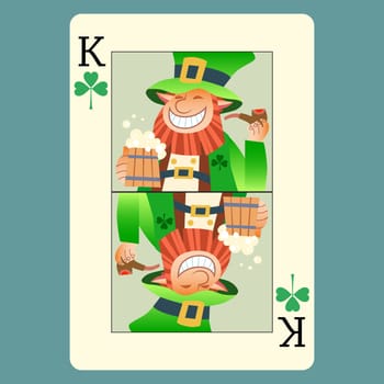 Playing card king green leprechaun St. Patricks day beer tube smile green Shamrock