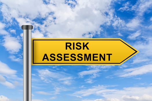 risk assessment words on yellow road sign on blue sky