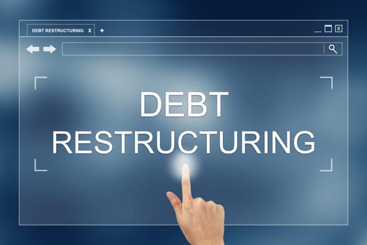 hand press on debt restructuring button on webpage