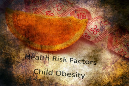 Health risk factors - child obesity grunge concept