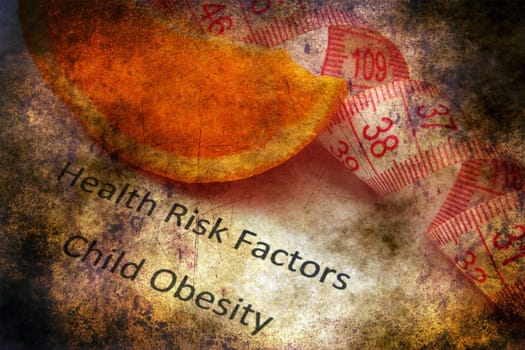 Health risk factors - child obesity grunge concept