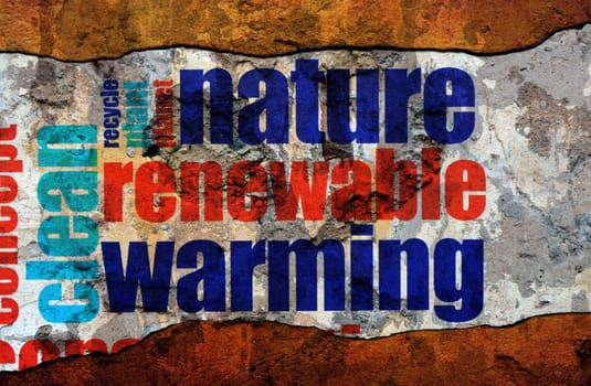 Nature renewable warming text on wall