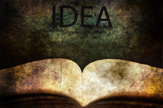 Open book and idea text grunge concept