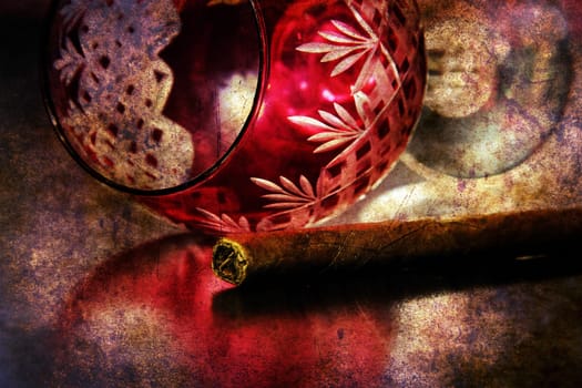 Wine glass and cigar grunge concept