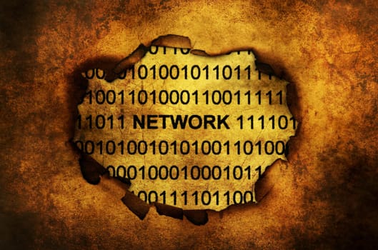 Network on paper hole grunge concept