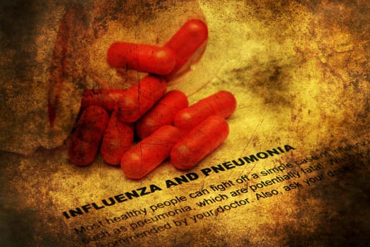 Influenza and pneumonia grunge concept