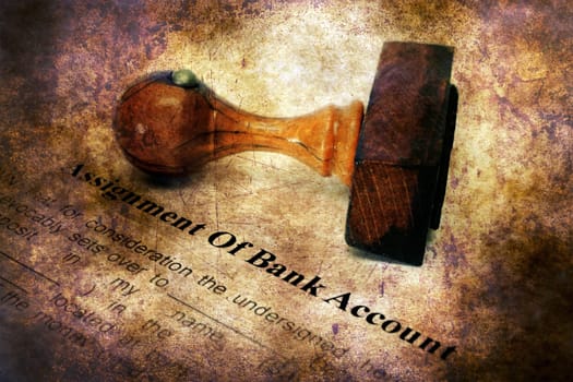 Assignment of bank account grunge concept
