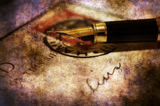 Fountain pen and old post card