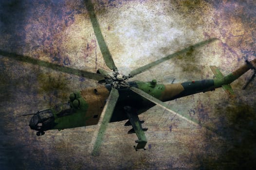 Military helicopter on grunge background