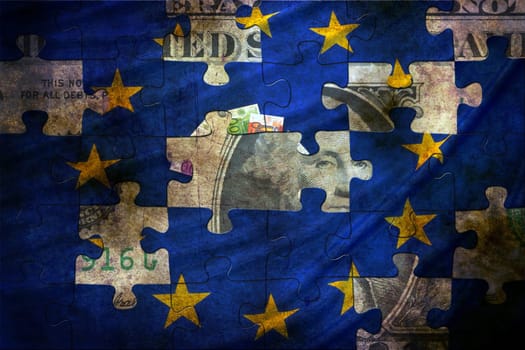 Euro flag and dollar puzzle concept