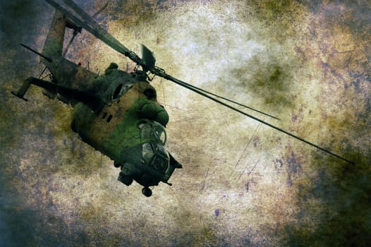 Military helicopter on grunge background