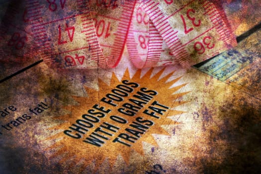 Nutrition facts and measure tape grunge concept