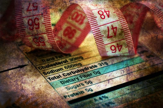 Nutrition facts and measure tape grunge concept