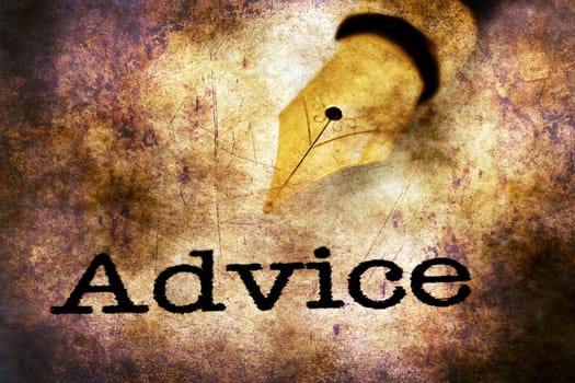 Advice text and fountain pen grunge concept
