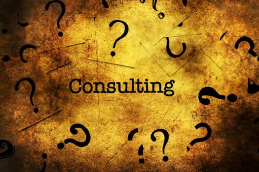 Consulting and question mark grunge concept