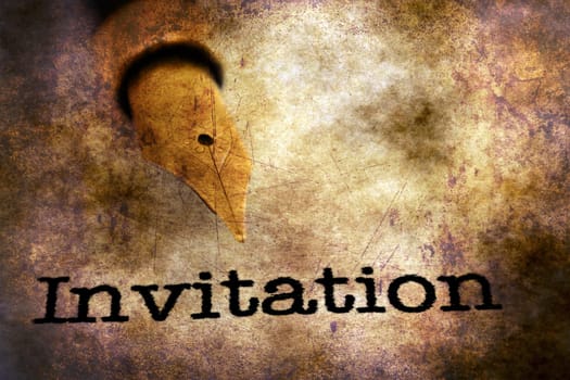 Fountain pen on invitation  text grunge concept