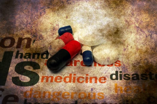 Pills on health background grunge concept