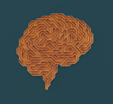 Brain shaped maze with clipping path included. Conceptual image of science and medicine. 3D illustration.