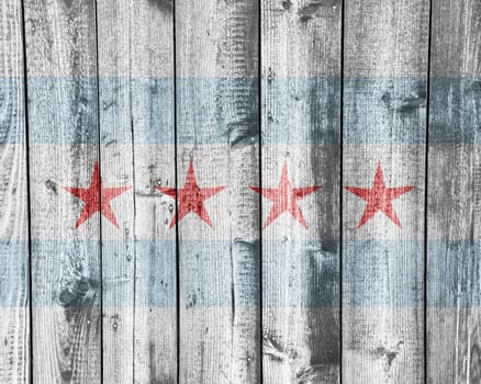 Flag of Chicago on old wooden wall