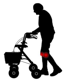 Seniorin mit Knieschmerzen und Rollator