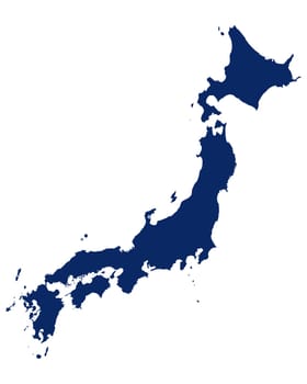 Karte von Japan in blauer Farbe