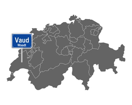 Landkarte der Schweiz mit Ortsschild von Vaud