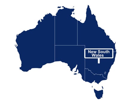 New South Wales mit Australienkarte und Straßenschild