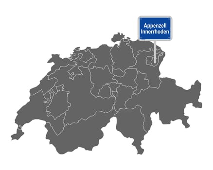 Landkarte der Schweiz mit Ortsschild von Appenzell Innerrhoden