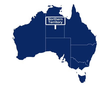 Northern Territory mit Australienkarte und Straßenschild