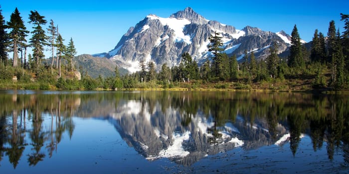 Picture Lake and Mount Shuksan Mount Baker Washington State.