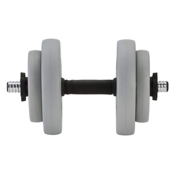 Single dumbbell and weights isolated on white background
