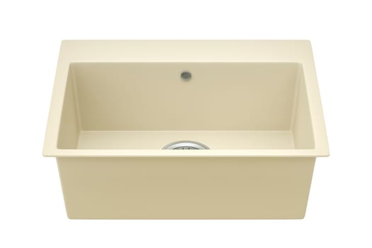 Beige composite sink isolated on white background, front view