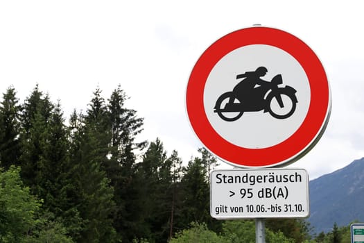 Sign with driving ban for too loud motorcycles in Tirol in Austria