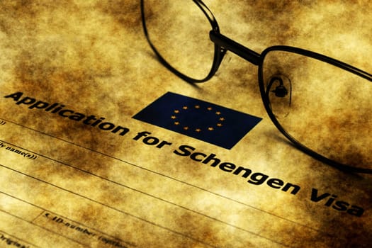 Application for schengen visa grunge concept
