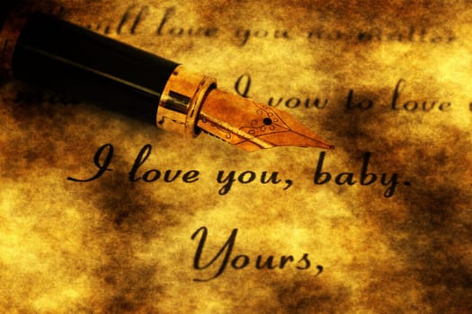 Fountain pen on love letter