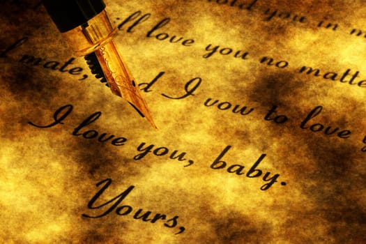 Fountain pen on love letter