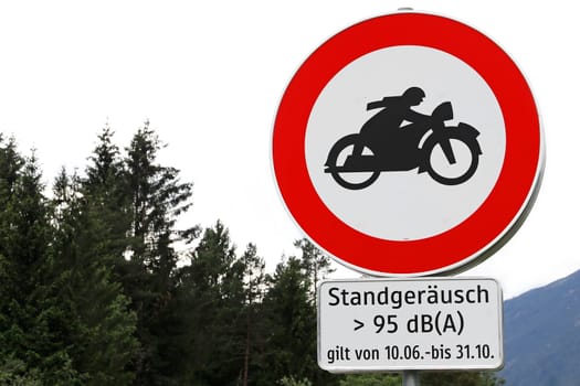 Sign with driving ban for too loud motorcycles in Tirol in Austria